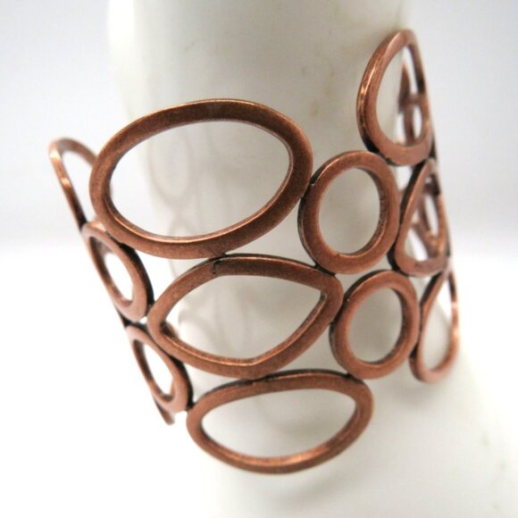 Brutalist Bracelet Copper Tone Geometric Links Statement Cuff - Picture 3 of 10